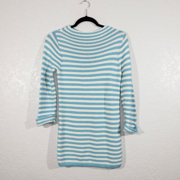Boden Turquoise Blue Striped Boat Neck Wool‎ Blend Sweater Size 2 - Picture 1 of 5